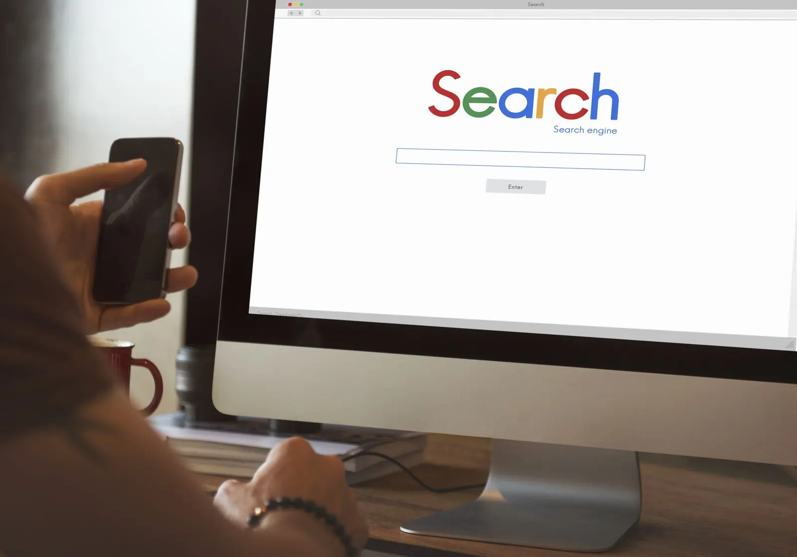 Conceptual illustration of a search query flowing into ranked results